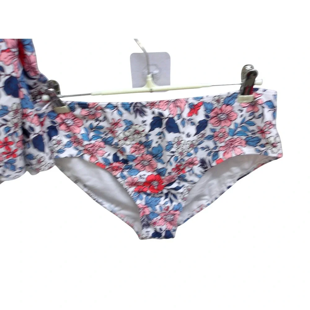PatPat Floral Tankini Set Pink Blue White High Waist Two Piece Swimsuit L/#26527